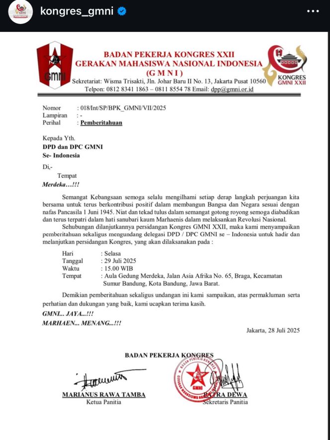 
					Setelah Sempat Ditunda, Kongres GMNI XXII di Bandung Akhirnya Dilanjutkan